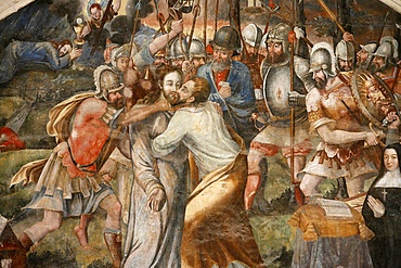 Detail of painting by Thomas Pot dating from 1563 of Christ's Passion, Chapter House, Fontevraud Abbey, Fontevraud, Maine-et-Loire, France, Europe