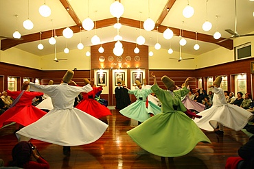 Whirling dervish performance in Silvrikapi Meylana cultural center, Istanbul, Turkey, Europe