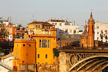 Buildings on the bank of the Guadalquivir River, Seville, Andalucia, Spain, Europe