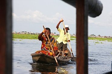 Boat near Ganvie lake village on Nokoue Lake, Benin, West Africa, Africa