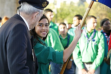 French Muslim scouts and war veteran at the Arc de Triomphe, Paris, France, Europe