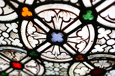 Stained glass in Notre-Dame de Paris cathedral cloister, Paris, France, Europe