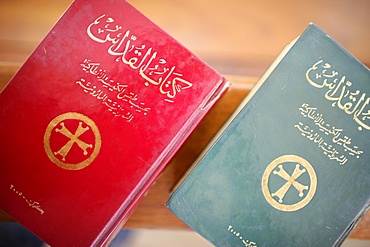 Bibles in Maronite church, Lome, Togo, West Africa, Africa