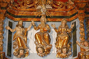 Statues of God, Jesus, Mary and the Holy Spirit, Notre-Dame de la Gorge, Haute Savoie, France, Europe