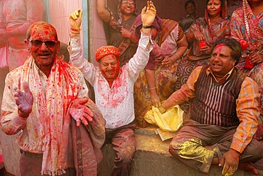 Celebrating Holi festival, Barsana, Uttar Pradesh, India, Asia