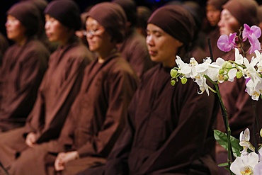 Buddhist nuns meditating, La Defense, Hauts-de-Seine, France, Europe