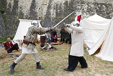 Battle of knights, the medieval festival of Provins, UNESCO World Heritage Site, Seine et Marne, Ile-de-France, France, Europe