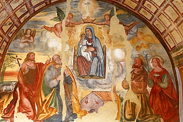 Fresco of Mary's Coronation in the Cripta del Crocefisso (Crypt of the Crucifix), Ugento, Lecce, Apulia, Italy, Europe