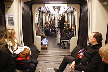 Passengers on the Paris Metro, Paris, France, Europe