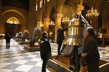 Exhibition of the new bells in the nave, on the 850th anniversary, Notre-Dame de Paris, Paris, France, Europe