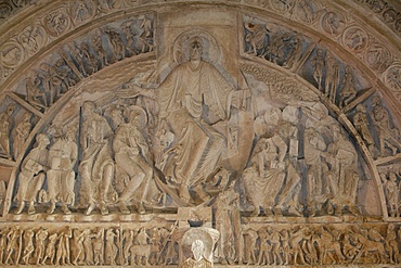 Close-up of Narthex tympanum, Vezelay Basilica, Vezelay, UNESCO World Heritage Site, Yonne, Burgundy, France, Europe