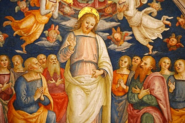 Detail of the ceiling showing Jesus and the Apostles, Room of the Fire in the Borgo, Vatican Museum, Vatican, Rome, Lazio, Italy, Europe