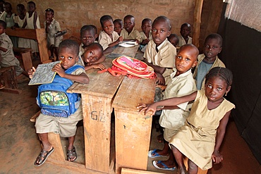 Wore African school classroom, Hevie, Benin, West Africa, Africa