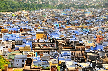 The blue buildings of Bundi, Rajasthan, India, Asia