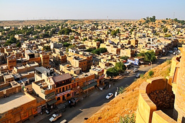 View from the fortifications, Jaisalmer, Rajasthan, India, Asia