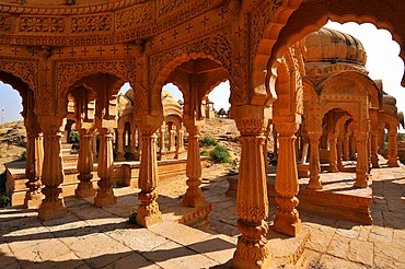 Bada Bagh (Barabagh), royal cenotaphs (chhatris) of Maharajas of Jaisalmer State, Jaisalmer, Rajasthan, India, Asia