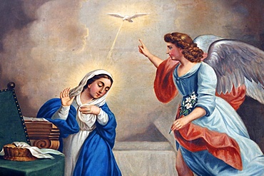 Annunciation painting in Nossra Senhora da Conceicao church, Cidade Baixa, Salvador, Brazil, South America