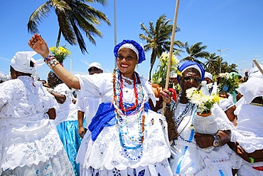 Procession before the Lavagem, washing of the steps of Itapua church, Salvador, Bahia, Brazil, South America