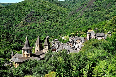 The Sainte-Foy Abbey-church in Conques, Aveyron, France, Europe