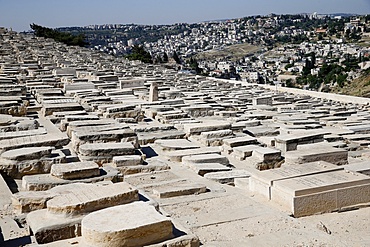 Gravestones among the 150,000 graves in the Jewish Cemetery on the Mount of Olives, Jerusalem, Israel, Middle East