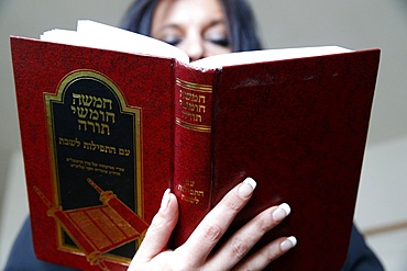 Woman reading the Torah, Jerusalem, Israel, Middle East