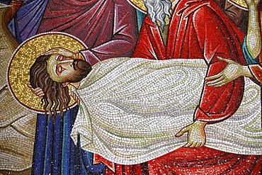 Detail of mosaic which depicts the burial of Jesus Christ, Holy Sepulchre Church, Jerusalem, Israel, Middle East