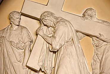 Fifth Station of the Cross, Simon helps Jesus to carry the cross, St. John the Baptist's Church, Arras, Pas-de-Calais, France, Europe