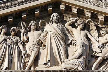 Detail of the Final Judgment, La Madeleine Catholic church pediment, Paris. France, Europe