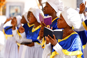 Choir singing, Sunday celebration at the Celestial Church of Christ, Missessinto, Atlantique, Benin, West Africa, Africa