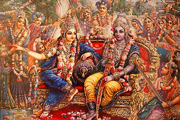 Picture of Radha and Krishna displayed in an ISKCON temple, Sarcelles, Seine St. Denis, France, Europe