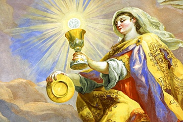 Ciborium, woman with light in her hands, fresco by Johann Michael Rottmayrr, Karlskirche (St. Charles's Church), Vienna, Austria, Europe