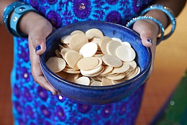 Host wafers, Tamil Catholic celebration in Antony, France, Europe