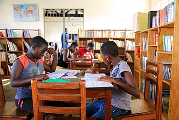 Homework in the library, Primary School Adjalle, Togo, West Africa, Africa