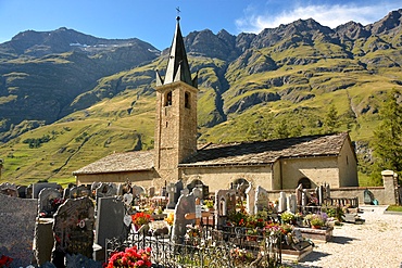 St. John the Baptist's church and graveyard, Bessans, Savoie, France, Europe