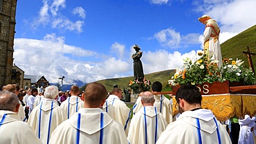 Blessed Sacrament procession, Holy Mass on the solemnity of the Assumption of the blessed Virgin Mary, Shrine of Our Lady of La Salette, La Salette-Fallavaux, Isere, France, Europe