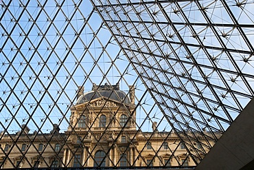 Palais du Louvre seen through the Pyramid, Paris, France, Europe