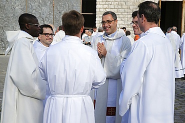 Catholic priests outside Sainte Genevieve's cathedral, Nanterre, Hauts-de-Seine, France, Europe