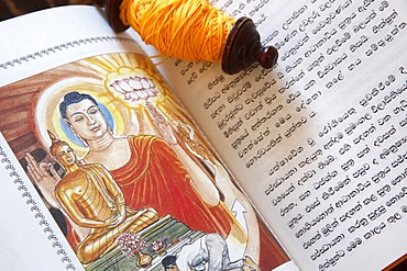 Buddhist sacred texts and a roll of Sai-Sin (sacred thread), Life of Siddhartha Gautama, the Supreme Buddha, Geneva, Switzerland, Europe