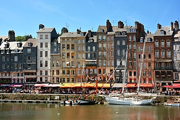 Honfleur and its picturesque harbour, Old Basin and the Quai Sainte Catherine, Honfleur, Calvados, Normandy, France, Europe