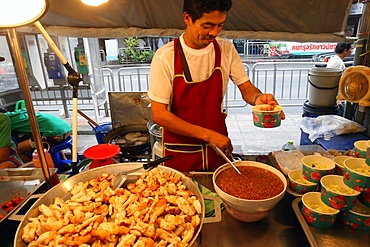 Fried squid, Bangkok Food Market, Bangkok, Thailand, Southeast Asia, Asia