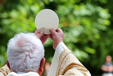 Eucharist, Catholic Mass, Sanctuary of La Benite Fontaine, La-Roche-Sur-Foron, Haute-Savoie, France, Europe