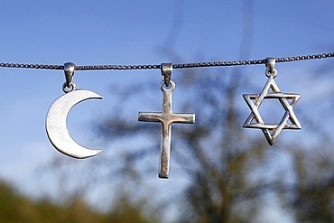 Symbols of Islam, Christianity and Judaism, Eure, France, Europe