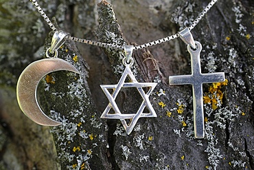 Symbols of Islam, Judaism and Christianity, Eure, France, Europe