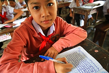 Laotian schoolgirl, Elementary School, Vieng Vang, Laos, Indochina, Southeast Asia, Asia