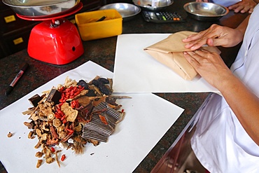 Traditional Chinese medicine pharmacy, herbal medicine therapy, Ho Chi Minh City, Vietnam, Indochina, Southeast Asia, Asia