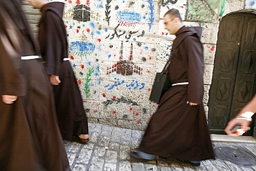 Franciscan monks in Old City, Jerusalem, Israel, Middle East