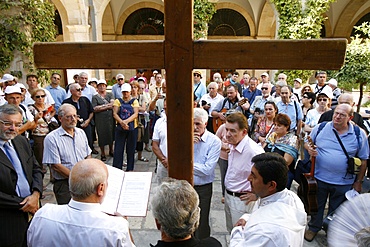 Pilgrims on the Via Dolorosa, Jerusalem, Israel, Middle East