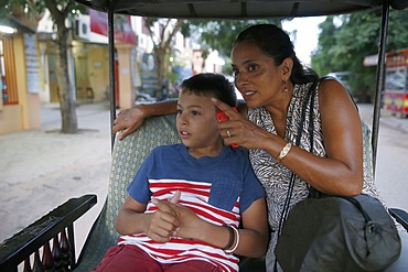 Mother and son visiting Cambodia, Siem Reap, Cambodia, Indochina, Southeast Asia, Asia