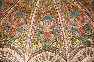 The vault of the choir decorated with mosaics representing the Beatitudes, Crypt, Basilica of Notre-Dame de Fourviere, Lyon, France, Europe