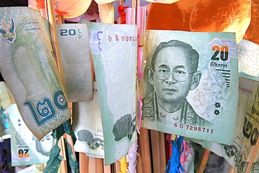 Bank notes as offerings, Bangkok, Thailand, Southeast Asia, Asia